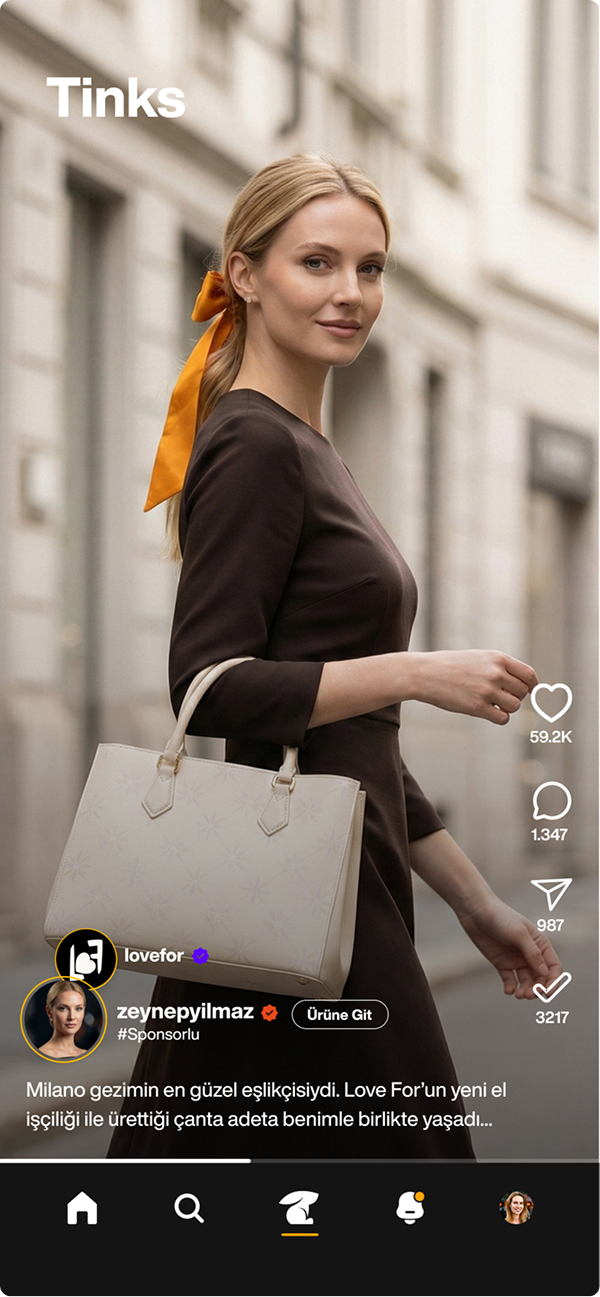 Tinks dikey video paylaşım ekranı